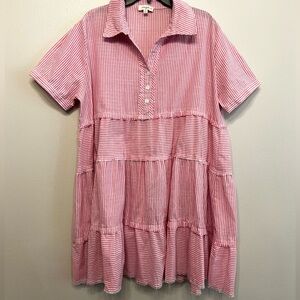 Umgee Pink and White Striped Tiered Dress